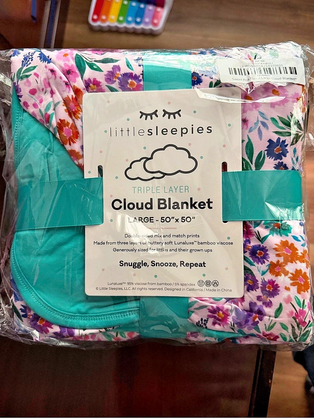 little sleepies Sweet Pea Floral Large Cloud Blanket NWT